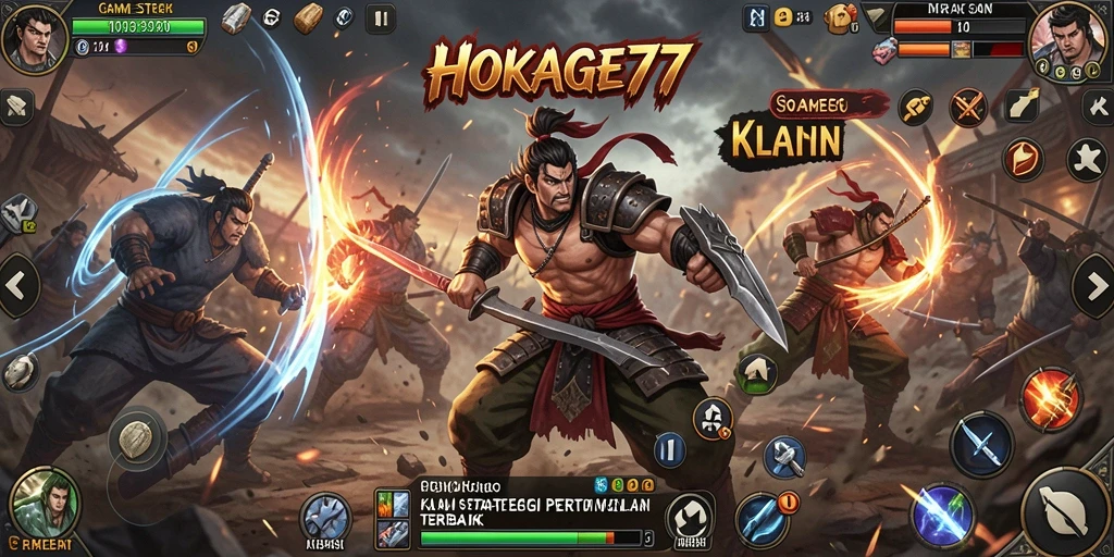 Screenshot gameplay HOKAGE77 menunjukkan pertempuran strategi yang epik.