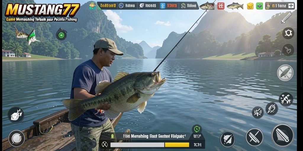 Tampilan gameplay <strong>MUSTANG77</strong> yang memikat saat menangkap ikan.
