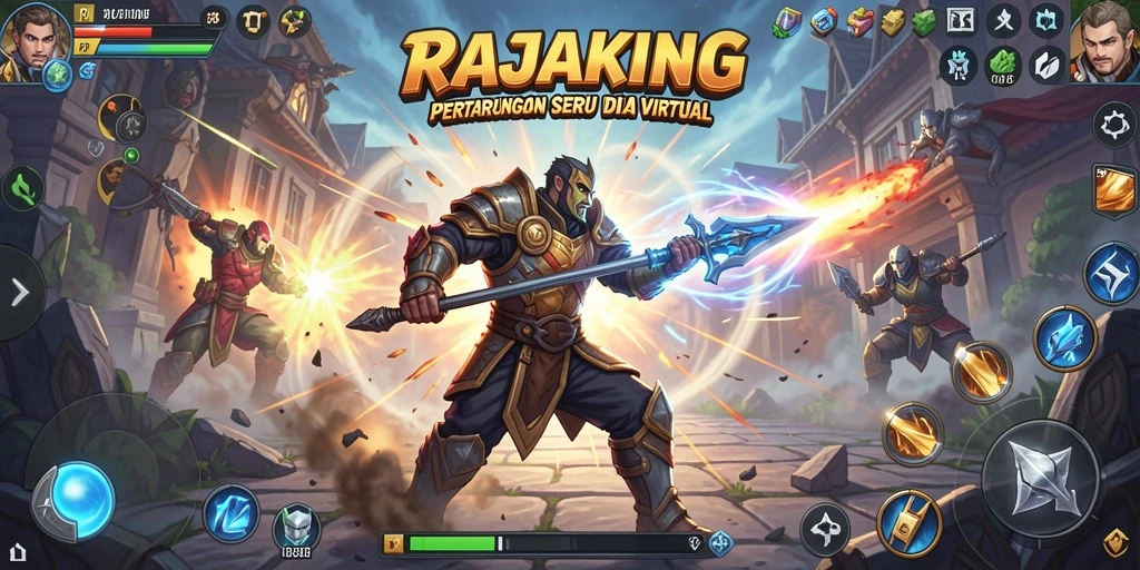 Screenshot gameplay mendebarkan dari RAJAKING yang menampilkan aksi pertarungan.