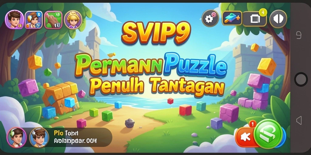 Tampilan gameplay SVIP9 yang penuh warna dan tantangan teka-teki.