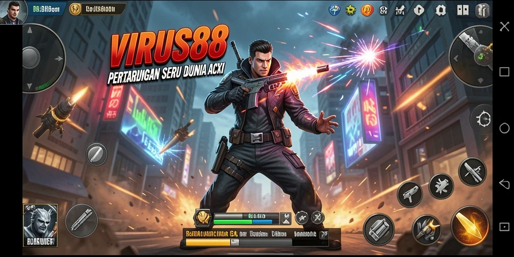 Tampilan seru gameplay action dari VIRUS88 dengan pertarungan mendebarkan.
